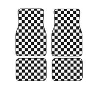 Black And White Checkered Car Foot Mat Set Of 4 Pieces, Universal Automotive Front Rear Floor Foot Mats - Anti-Slip Neoprene, Easy To Clean, For Cars, Trucks, Suv