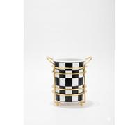 Black and White Checkered Ceramic Crock with Gold Wire Caddy, Kitchen Utensil Holder
