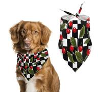 Black And White Checkered Cherry Dog Bandana Puppy Scarf Pet Triangle Bib Handkerchief Accessories for Medium Large Dogs