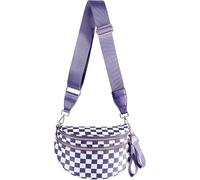 Black and White Checkered Crossbody Bag Bum Bag for Women,Spacious Checkered Purse Fanny Packs Belt Bag, Cloudy Violet Checkered, Casual