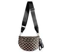 MEISEY Black and White Checkered Crossbody Bag Bum Bag for Women,Spacious Checkered Purse Fanny Packs Belt Bag, Khaki Checkered, 12.8x5.6x8.8 inches, Casual