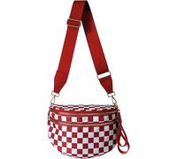 Black and White Checkered Crossbody Bag Bum Bag for Women,Spacious Checkered Purse Fanny Packs Belt Bag, Red Checkered, 12.8x5.6x8.8 inches, Casual