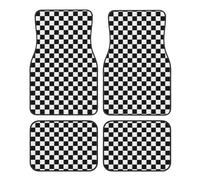 Black And White Checkered Crystal Velvet Car Mat Set Full-Width Printed Polyester Material Universal Non-Slip And Wear-Resistant Car Mat Front And Rear Full Set Black Edging Easy To Clean