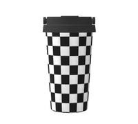 Black and White Checkered Insulated Coffee Mug with Carry Lid and Handle,17oz Travel Coffee Cup,Stainless Steel Tumbler Cups,Double Wall Vacuum Leak-Proof Thermos Mug for Cold and Hot Drinks