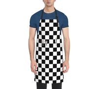 Black and white checkered print Apron, Aprons with Adjustable neck Straps, Oxford Cloth Aprons for Cooking Baking, Black, One Size, Black, One Size
