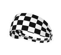 Black and White Checkered Print Headband, Elastic Sports Hairband, Moisture Wicking Headband, Women's Running Headband