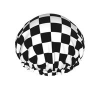 Black and white checkered Print Shower Cap for Women & Men - Reusable, Double Layer, Breathable, Hair Bath Cap One Size