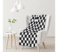 Black and White Checkered Stripes Flannel Blanket, Lightweight Microfiber Soft Throw, Soft Thermal Blanket for Bed, Sofa, Travel, Camping, Thick GSM