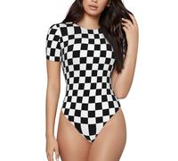 Black And White Checkered Stripes Onesie For Women Basic Adult Bodysuit Pajamas Solid Color Romper For Sleepwear