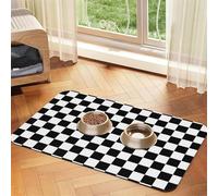 Black and White checkered stripes Patterned Pet Feeding Mat with Water-Absorbing PU Top & Rubber Base - Anti-Slip Dog Cat Food Mat for Cats, Dogs & Pets, 40x60cm