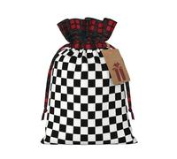 Black And White Checkered Stripes Print Christmas Wrapping Bags Gift Bags With Drawstring, Xmas Party Presents And Favors