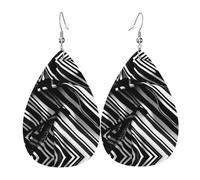 Black And White Checkered Stripes Print Teardrop Earrings For Women Leather Dangle Earrings Jewelry For Birthday Party Valentine