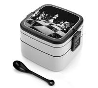 Black And White Chess Bento Box Adult Lunch Box for Men Women Leak-Proof Lunchbox with Spoon 2 Compartment Large Lunch Container for Work Dining Camping
