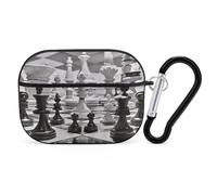 Black and White Chess Earbuds Organizer Shockproof Protective Airpods Pro Cover with Carabiner Clip Anti Fall Carrying Earphone Case Cover for Airpods Pro 2nd Generation Black