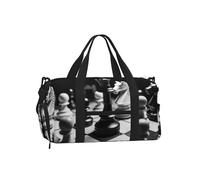 Black and White Chess Gym Duffle Bag with Shoe Compartment Travel Weekender Overnight Bag Waterproof Sports Gym Bag with Shoulder Strap