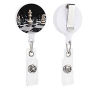 Black and White Chess Retractable Badge Reel - Personalized ID Name Badge Holder with Lanyard Cute Badges Reel Holder Round Nurse Doctor Name Tag Badges Clip for Work