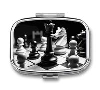 Black and White Chess Travel Pill Organizer A Daily Pill Box for Supplements 2 Compartment Pill Case Convenient for Carrying and Storing Medicines Box