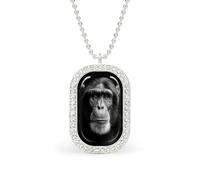 Black And White Chimpanzee Rectangle Pendant Necklace Silver Women Jewelry Alloy Keychain Tag Jewelry