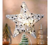 Black and White Christmas Tree Topper 8.3" Star Tree Topper Lighted Christmas Decor 3D Star Treetop LED Battery Light Spooky Xmas Ornament for Holiday Party Nightmare Indoor Outdoor Home Decor