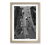 Black and White City Road Framed Print | A2 Oak Framed Wall Art | Ready to Hang | Modern Cityscape Picture | Living Room Bedroom Lounge Office