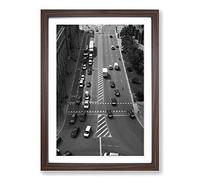 Black and White City Road Framed Print | A2 Walnut Framed Wall Art | Ready to Hang | Modern Cityscape Picture | Living Room Bedroom Lounge Office