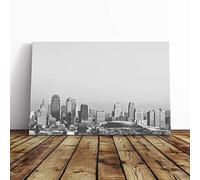 Black and White City View Skyline Canvas Print | Gallery Wrapped 30mm Frame Wall Art | 20x14 inches | Ready to Hang | Modern Cityscape Picture | Living Room Bedroom Lounge Office