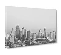 Black and White City View Skyline Canvas Print | Gallery Wrapped 30mm Frame Wall Art | 24x16 inches | Ready to Hang | Modern Cityscape Picture | Living Room Bedroom Lounge Office