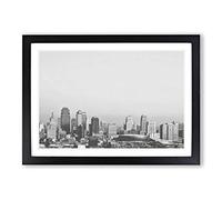 Black and White City View Skyline Framed Print | A2 Oak Framed Wall Art | Ready to Hang | Modern Cityscape Picture | Living Room Bedroom Lounge Office