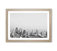 Black and White City View Skyline Framed Print | A2 Oak Framed Wall Art | Ready to Hang | Modern Cityscape Picture | Living Room Bedroom Lounge Office