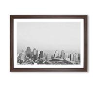 Black and White City View Skyline Framed Print | A2 Walnut Framed Wall Art | Ready to Hang | Modern Cityscape Picture | Living Room Bedroom Lounge Office