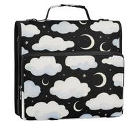 Black and White Clouds Moon 1.5 Inch 3 Rings Office Binder Organizer with Handle Multi-Pocket Portfolio Binder for School/Office Carpeta con cremallera