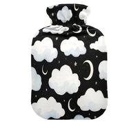 Black and White Clouds Moon Water Bottle for hot Water with Soft Cover, 2L Water Bags for Pain Relief,Pain Relief,Bolsa Caliente para Dolores Menstrual