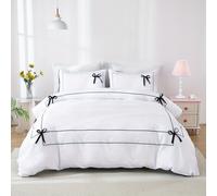 (Black And White Color, double(200cm*200cm)) 3pcs January 85G Chemical Fiber Polyester Double Back Frame Plus Surface Black Bow Tie Digital Printing Quilt Cover Set, Bedding