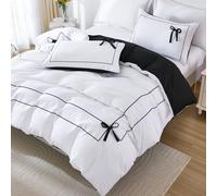 (Black And White Color, king(230cm*220cm)) 3pcs January 85G Chemical Fiber Polyester Double Back Frame Plus Surface Black Bow Tie Digital Printing Quilt Cover Set, Bedding