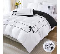 (Black And White Color, single(135cm*200cm)) 3pcs January 85G Chemical Fiber Polyester Double Back Frame Plus Surface Black Bow Tie Digital Printing Quilt Cover Set, Bedding