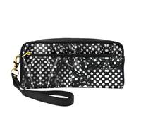 Black and White Corrugated dots Print Leather Small Makeup Bag - Travel Toiletry Bag for Women, Reusable Cosmetic Pouch with Zipper