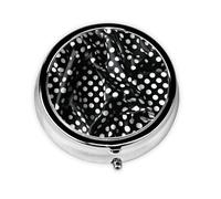Black and White Corrugated dots Round Mini Pill Box: 3-Compartment Portable Metal Pill Organizer with Snap Closure, Ideal for Daily Travel Use