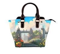 Black and white corrugated dots Women Top Handle Shoulder Bag Personality Rivet Satchel Tote Middle Size Handbag Purse Bag, Outside the Castle Gate, One Size