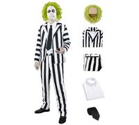 Black and White Costume Suit Men Adult Vertical Strip Jacket Halloween Costumes Scary Movie Character Cosplay Outfit