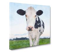 Black And White Cow Canvas Print | Gallery Wrapped 30mm Frame Wall Art | 14x14 inches | Ready to Hang | Modern Animals Picture | Living Room Bedroom Lounge Office