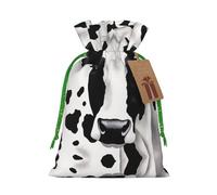 Black And White Cow Christmas Drawstring Sack Gift Bag, Lightweight And Cute In Design