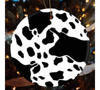 Black and White Cow Print Ceramic Christmas Ornaments - 2 Pcs Rustic Round Xma Tree Decor with Hanging String, Personalized Vintage Double-Sided Holiday Party Decorations for Xmas Gifts