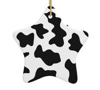 Black and White Cow Print Ceramic Christmas Tree Hanging Ornament - Star Shaped Pendant Perfect for Indoor and Outdoor Xmas Decorations