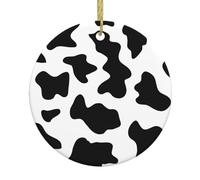 Black and White Cow Print Ceramic Christmas Tree Ornament - Festive Round Hanging Décor for Xmas, Holidays, Weddings & More
