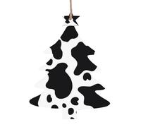 Black and White Cow Print Christmas Tree Wooden Ornaments Pendant Craft Decorations for Holiday Hanging Decor