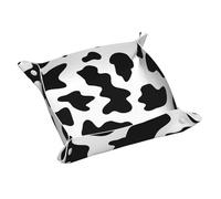 Black And White Cow Print Double Sided Printed Leather Storage Tray, Practical And Decorative Organizer For Small Items