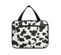 Black and White Cow Print Hanging Travel Makeup Bag Large with Hook, Designer Collapsible Bag for toiletries for Trip Essentials Backpacking Bolsa de maquillaje para Mujer L