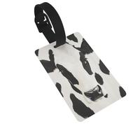 Black and White Cow-Print Pattern Luggage Tags Name Id Label Suitcase Tags, Ideal for Travel Cruise Backpacks Bag