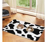 Black and White Cow Print Pet Feeding Mat Absorbent Pu Leather Dog Cat Food Mats Contain Spills Protects Floors, Anti-Slip Rubber Backing Dog Bowl Mats Easy Clean Pet Placemats 30x45cm