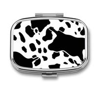 Black and White Cow Print Pill Box 2 Compartment Portable Pill Case Daily Square Pill Organizer for Pocket Purse Daily Medicine Container to Hold Vitamins Fish Oil Travel Gifts